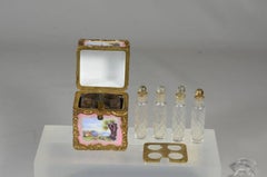 French Enamel Perfume Casket, with Original Scent Bottles, circa 1880-1900