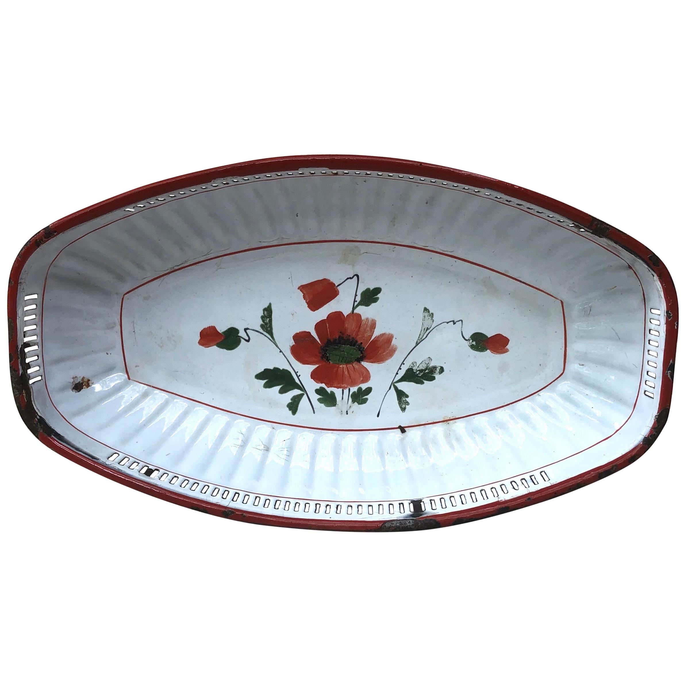 French Enamel Reticulated Corn Poppy Basket For Sale