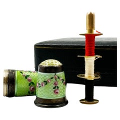 Antique French Enamel Thread Holder and Thimble