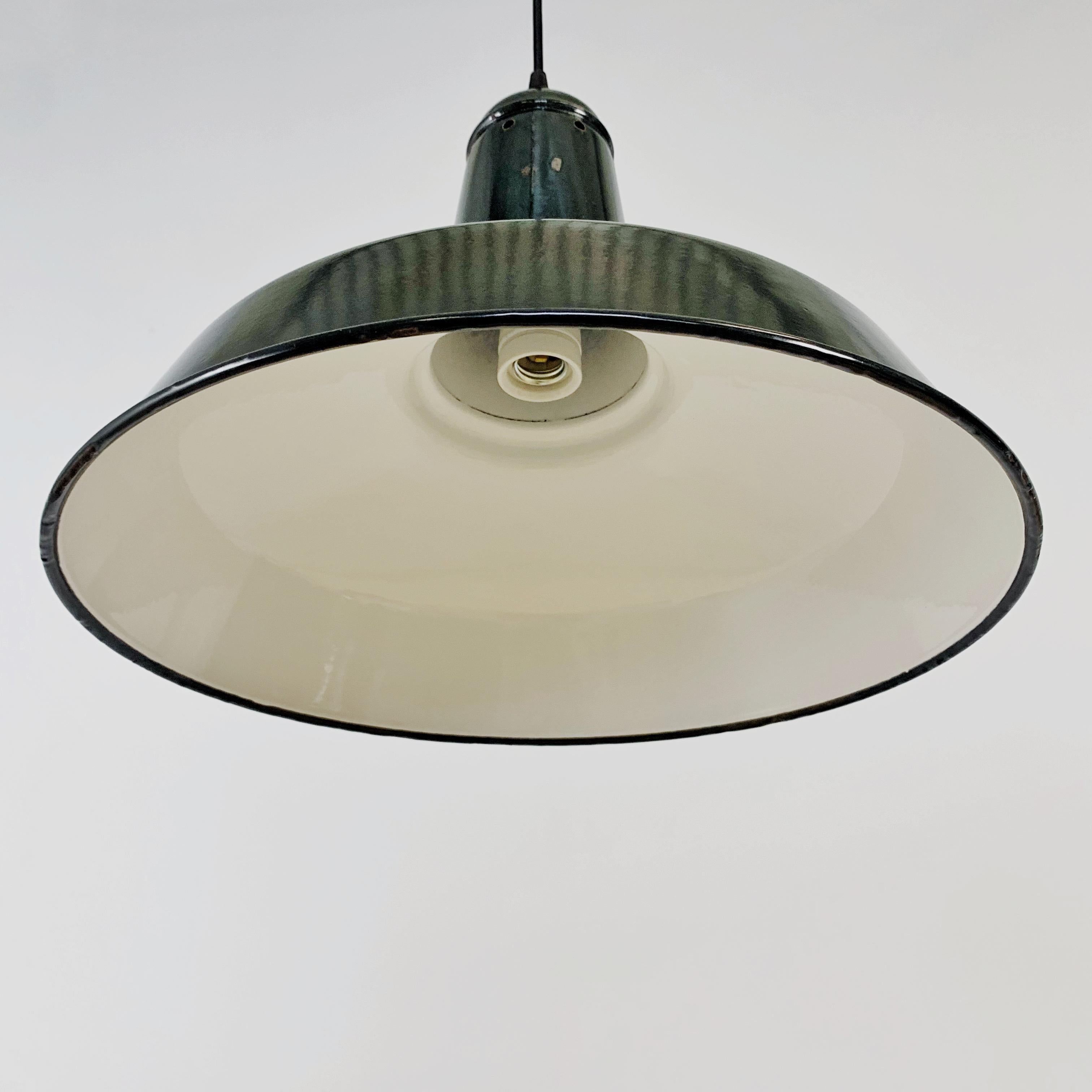 20th Century French Enamel Vintage Industrial Pendant Light Black / Anthracite For Sale