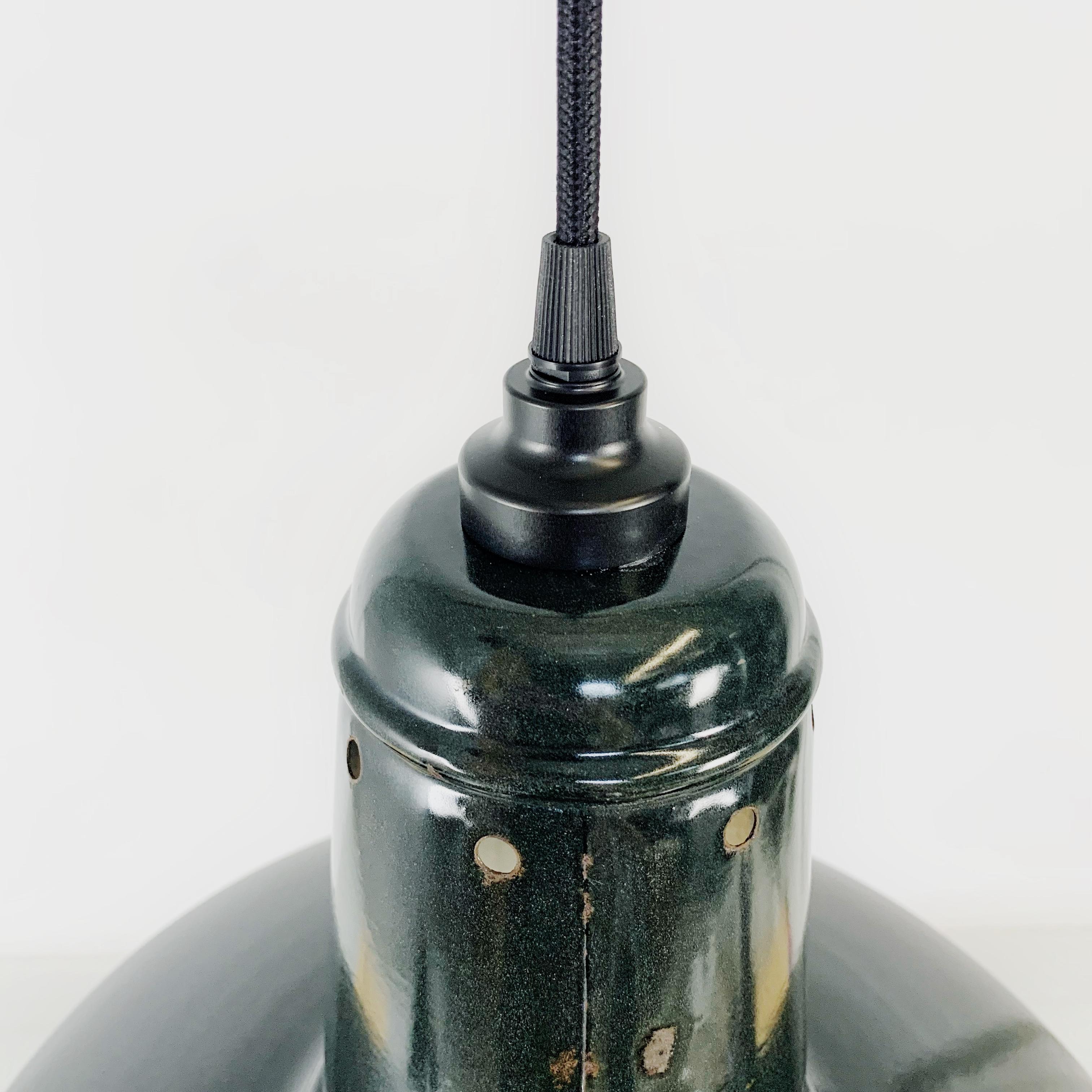 French Enamel Vintage Industrial Pendant Light Black / Anthracite For Sale 2
