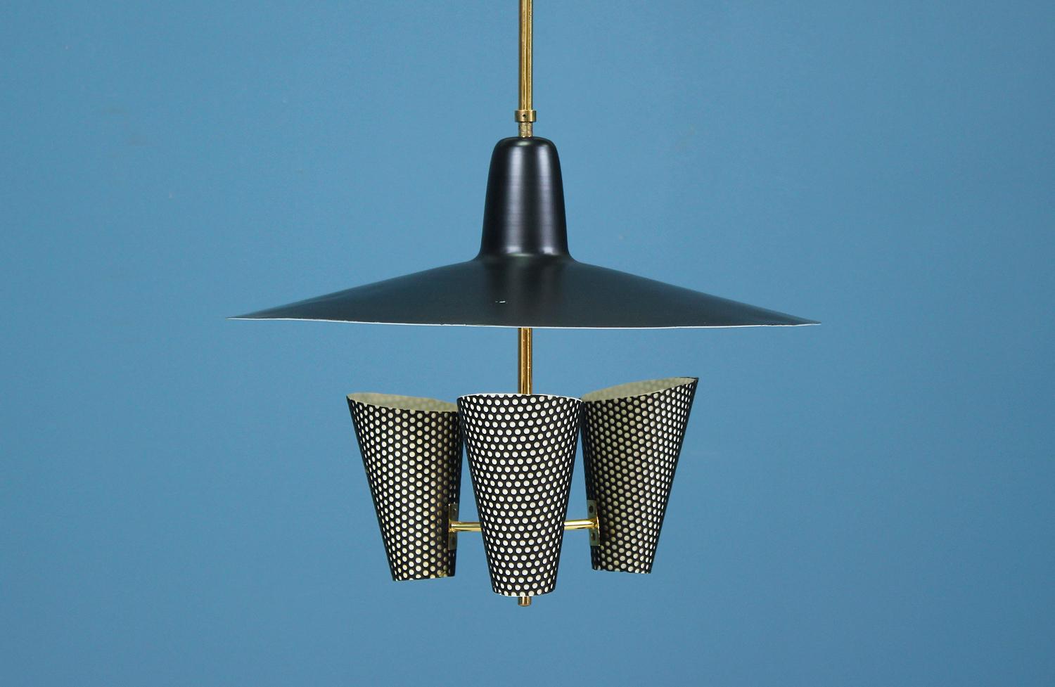 Metal French Enameled Aluminum and Brass Ceiling Light by Jacques Biny