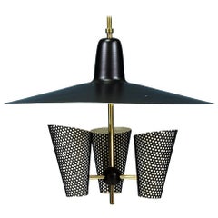 French Enameled Aluminum and Brass Ceiling Light by Jacques Biny