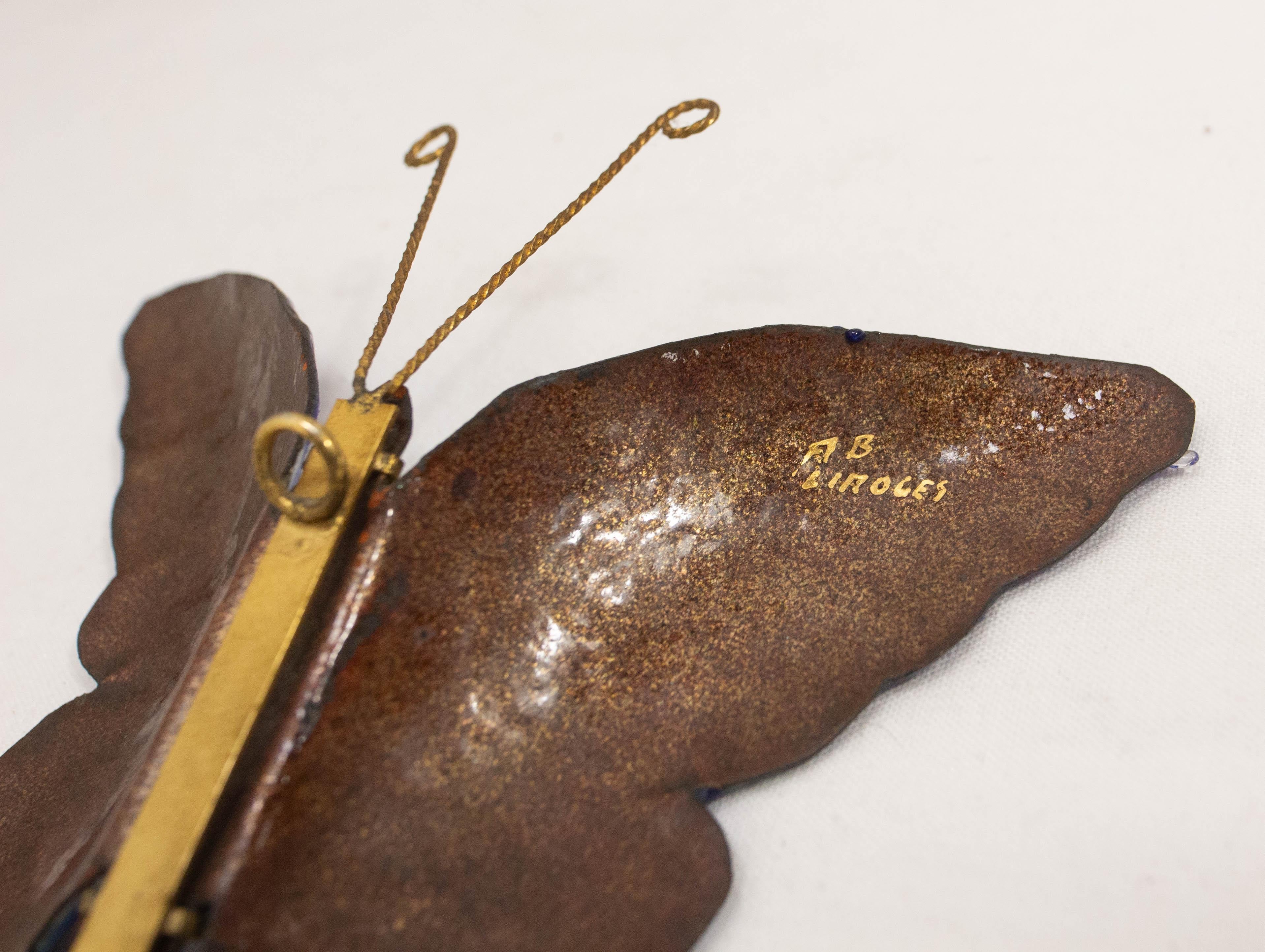 Französisch emailliert Kupfer blau Schmetterling Wanddekoration farbigen Glas Mitte des Jahrhunderts im Zustand „Gut“ im Angebot in Labrit, Landes