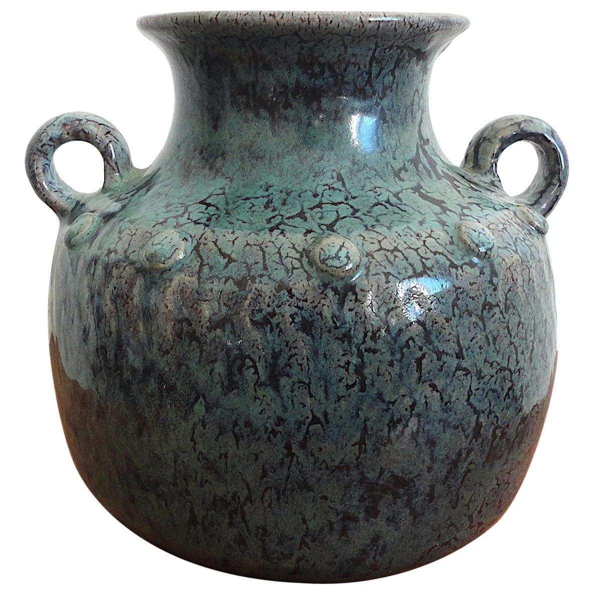 French Enameled Earthenware Vase, Puisaye, 1960s