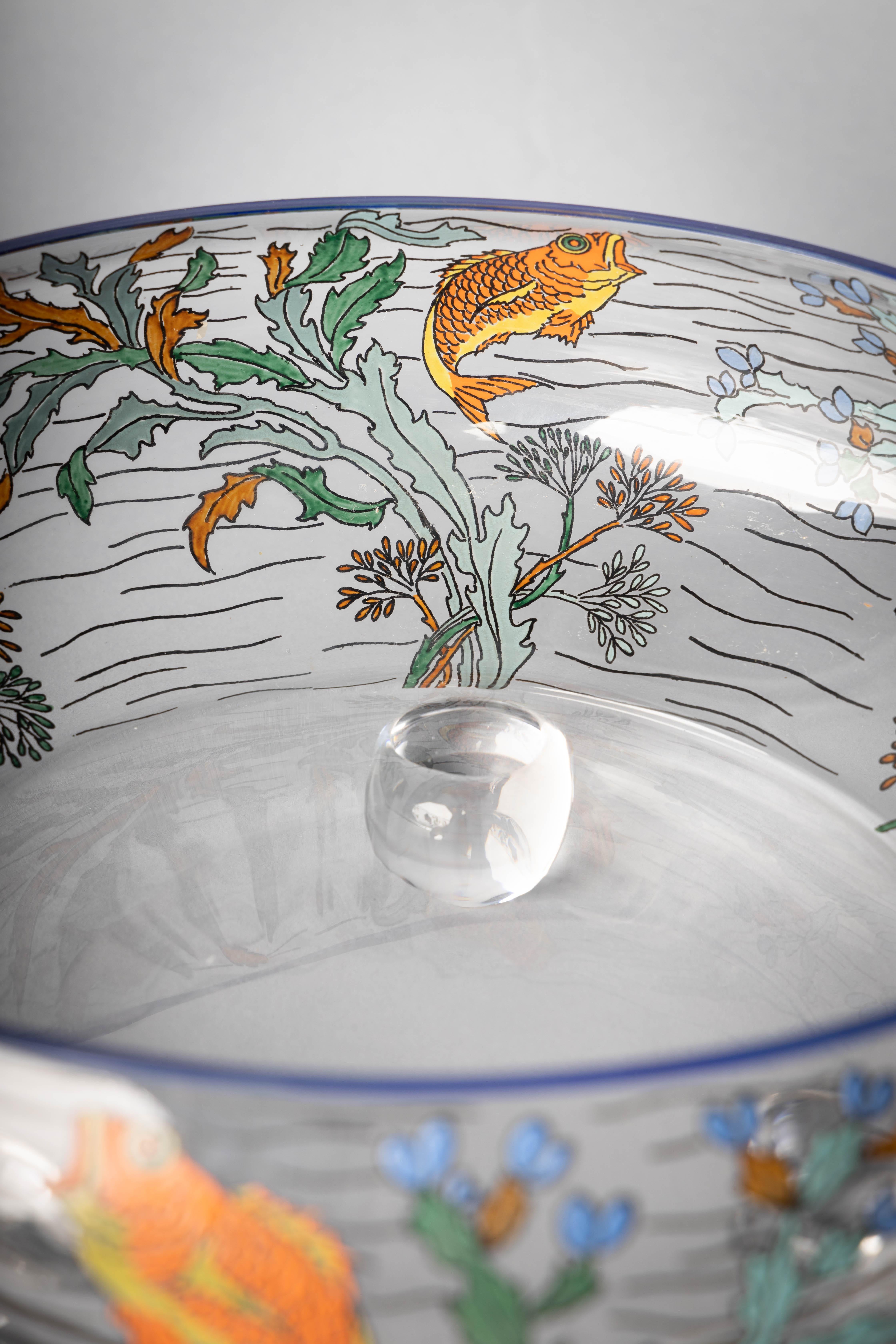 French Enameled Glass Footed Bowl, Sevres, circa 1930 In Good Condition For Sale In New York, NY