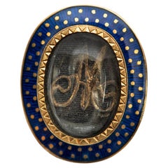 Antique French Enameled Gold Memorial Pin, Mid 19th Century