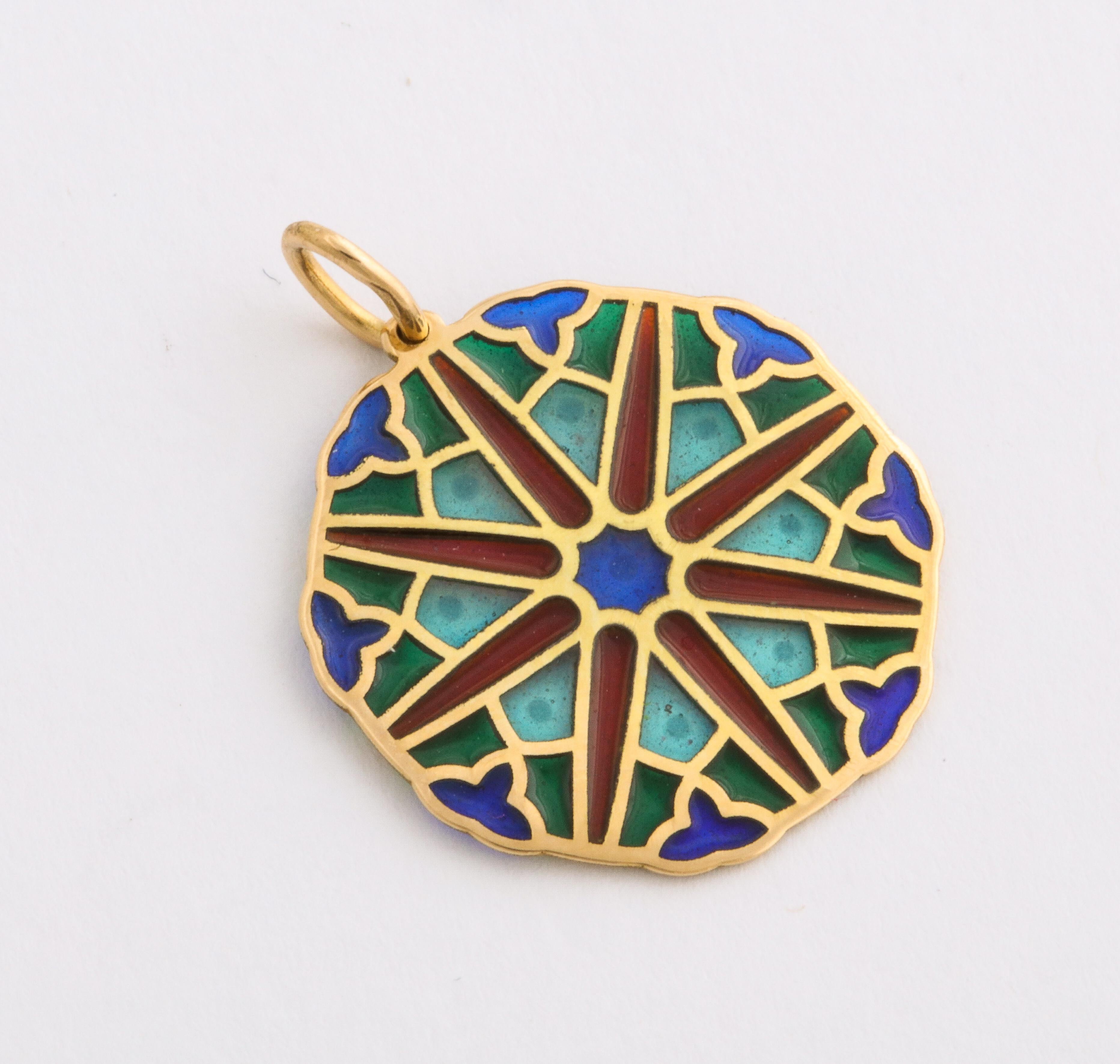 French Plique-a-jour Enameled 18k Gold Pendant, Paris 7