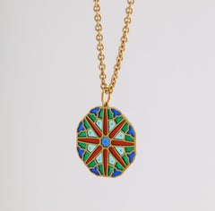 French Plique-a-jour Enameled 18k Gold Pendant, Paris