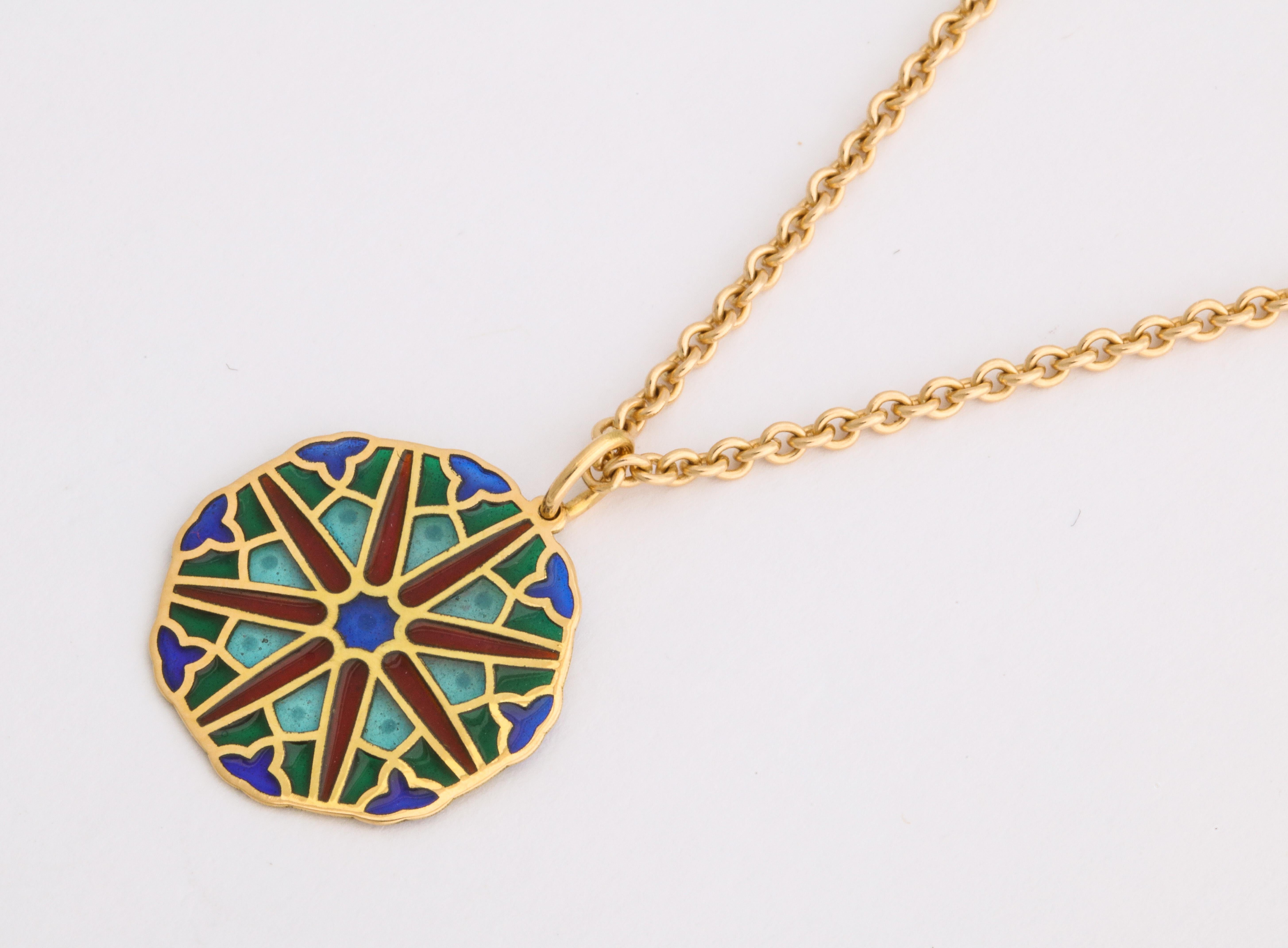 French Plique-a-jour Enameled 18k Gold Pendant, Paris 3