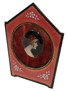 French Enameled Guilloche Portrait of a Lady in Red