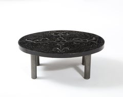 French Enameled Lava Stone Small Coffee Table in Vallauris Style, France 1960's