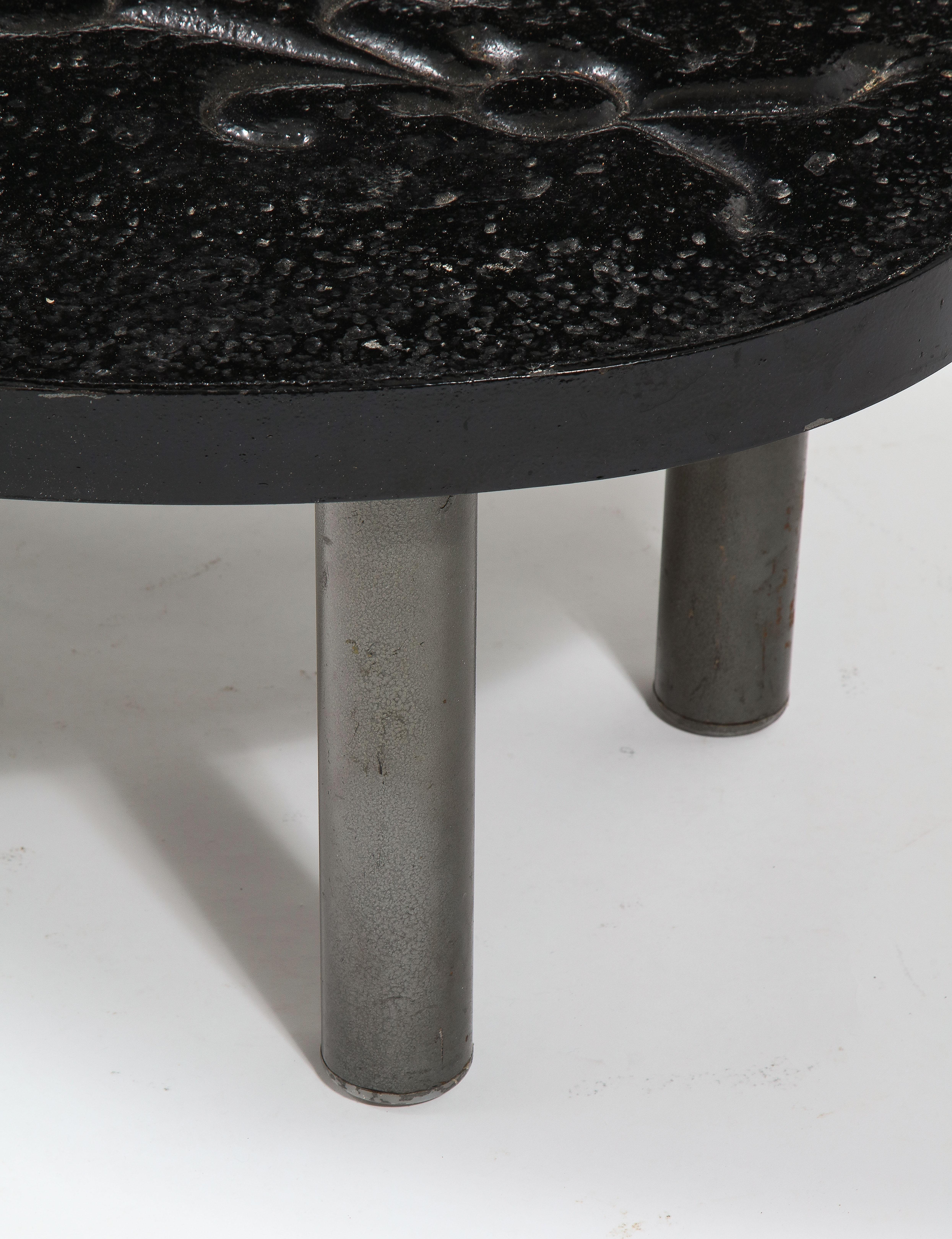 Steel French Enameled Lava Stone Small Coffee Table in Vallauris Style, France 1960's