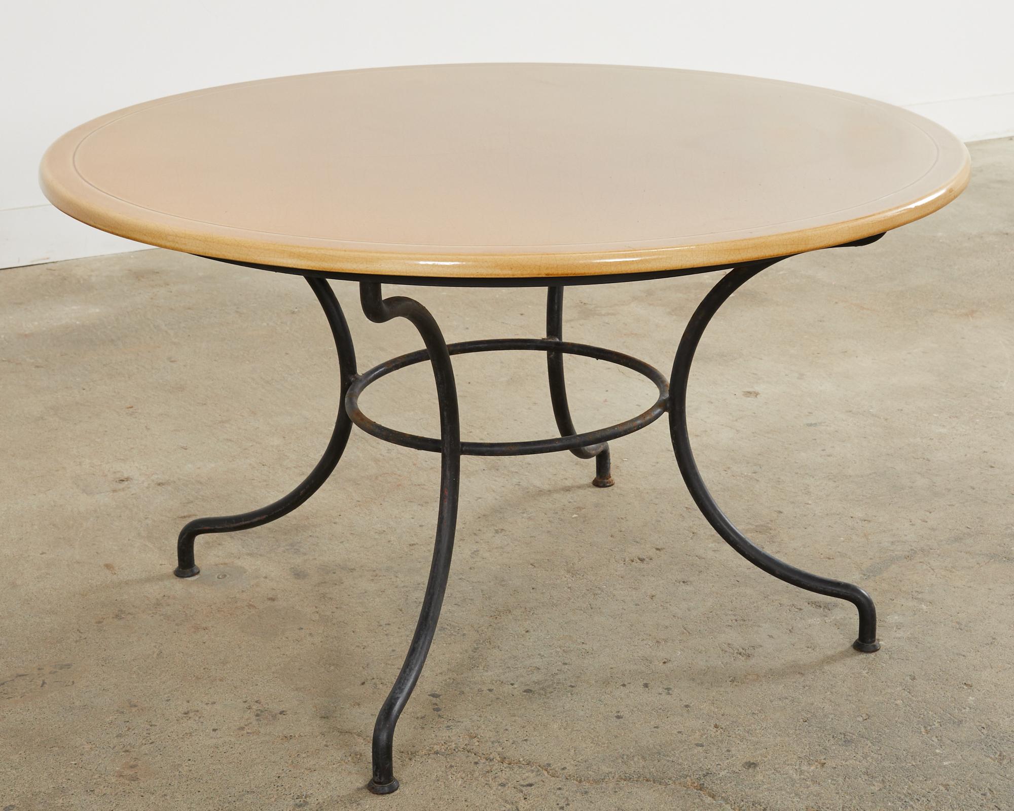 Mid-Century Modern French Enameled Lava Stone Top Garden Dining Table For Sale