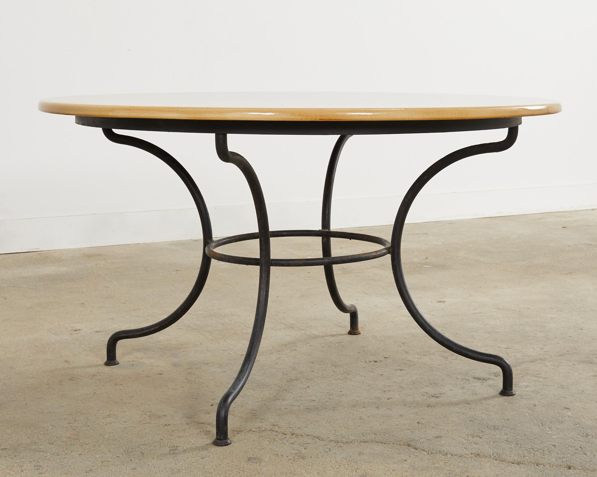 French Enameled Lava Stone Top Garden Dining Table In Good Condition For Sale In Rio Vista, CA
