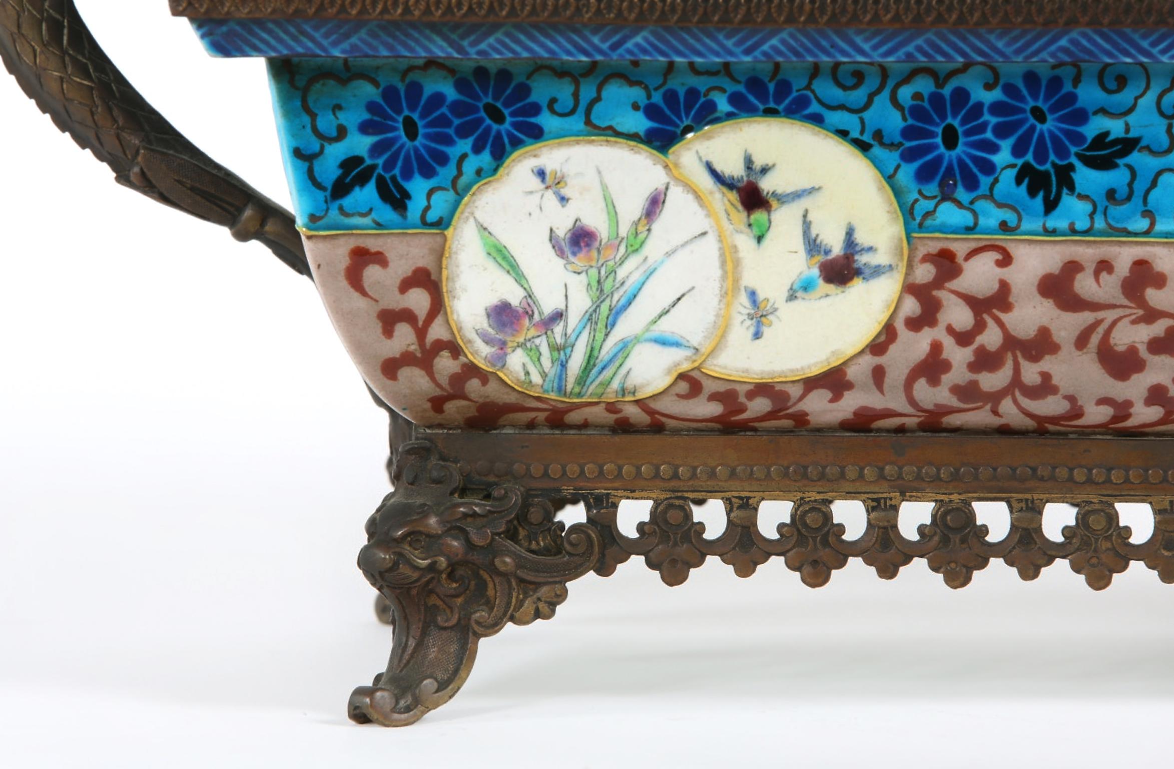 French Enameled Porcelain / Bronze Mounted Framed Centerpiece In Good Condition In Tarry Town, NY