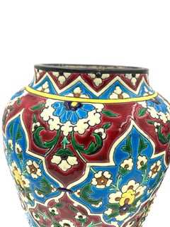 French Enamelled Faience Pair of Vases by Jules Vieillard