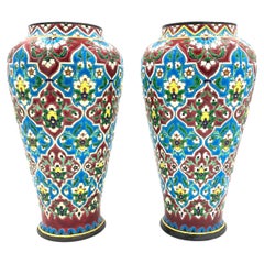 French Enamelled Faience Pair of Vases by Jules Vieillard