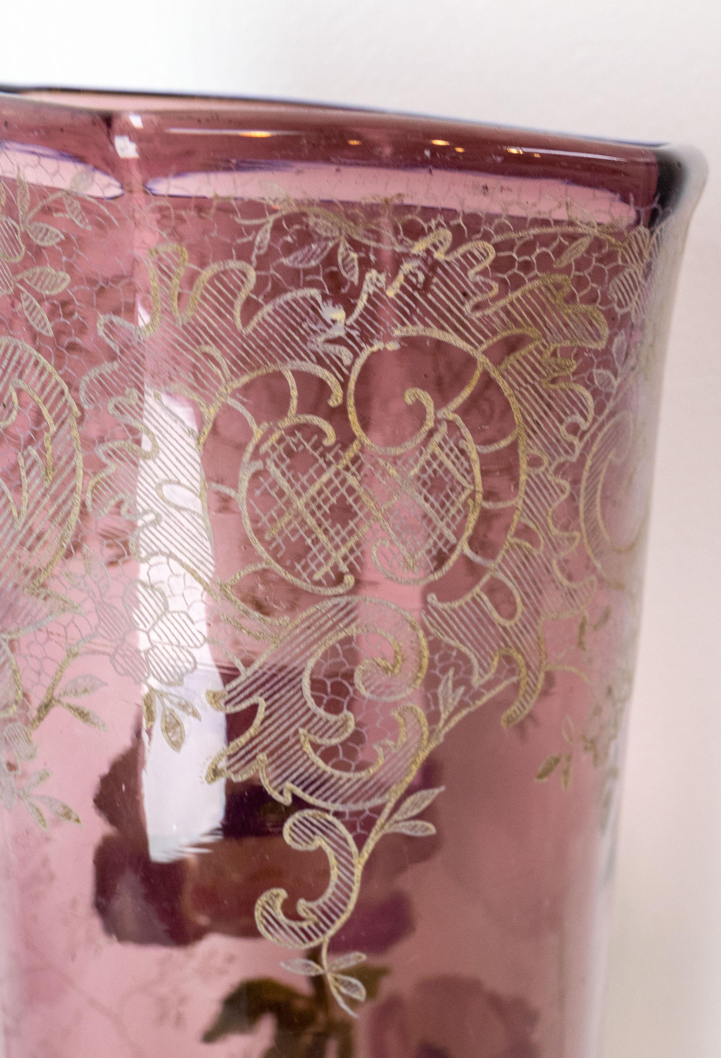 French Enamelled Glass Vase with Flowers Decoration Legras Art Nouveau, c. 1900 For Sale 4