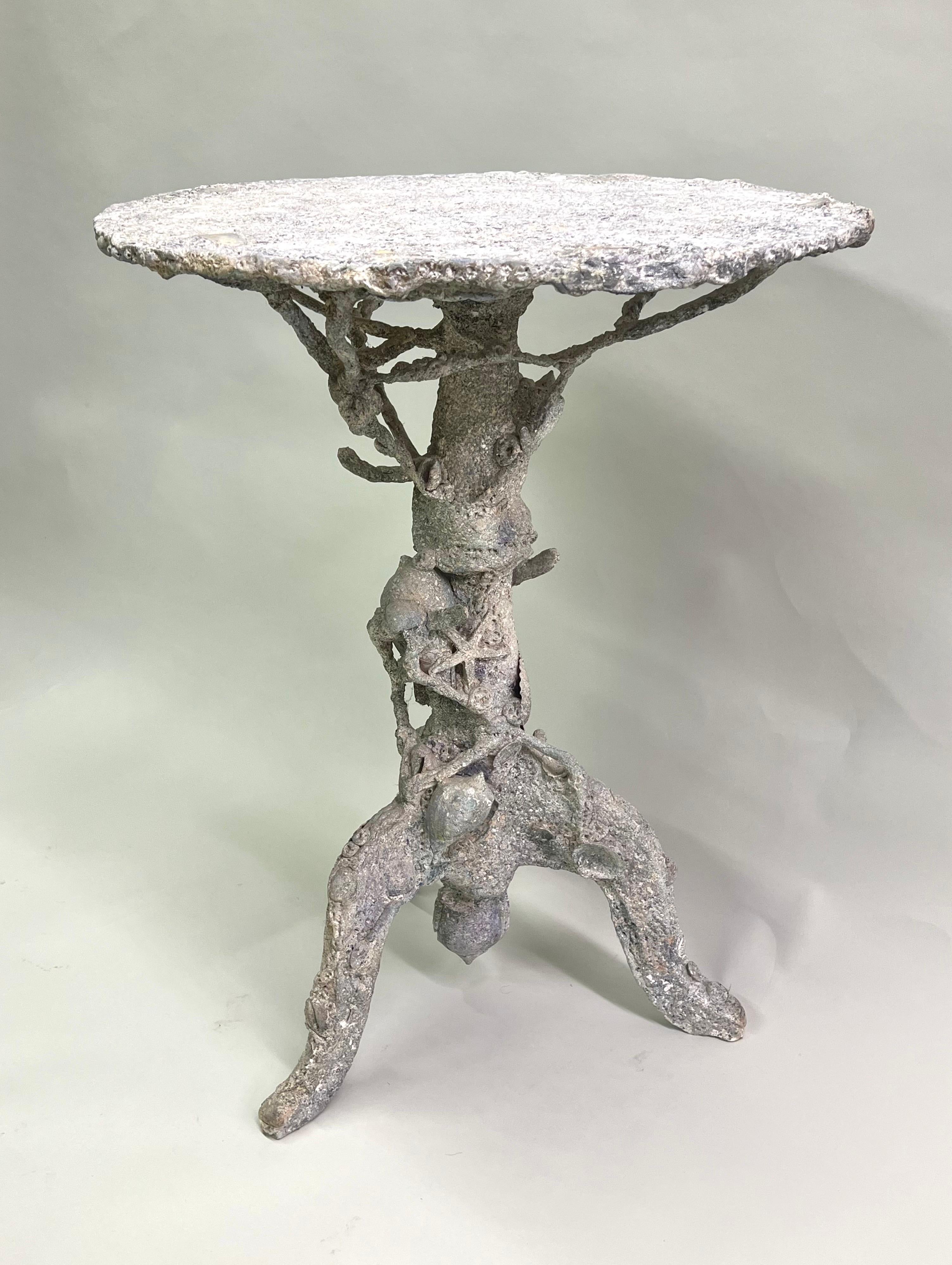 A Rare and Important French Grotto Side or End Table or Gueridon by Serge Roche for Maison Jansen, France, circa 1940. This hand made, mid-century piece was part of a suite of pieces designed for an exclusive private residence by Maison Jansen and