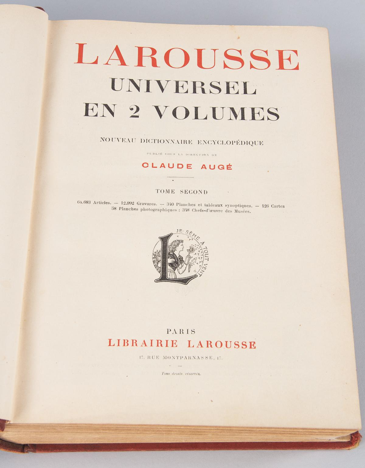 Early 20th Century French Encyclopedia Books, Larousse Universel, 1922