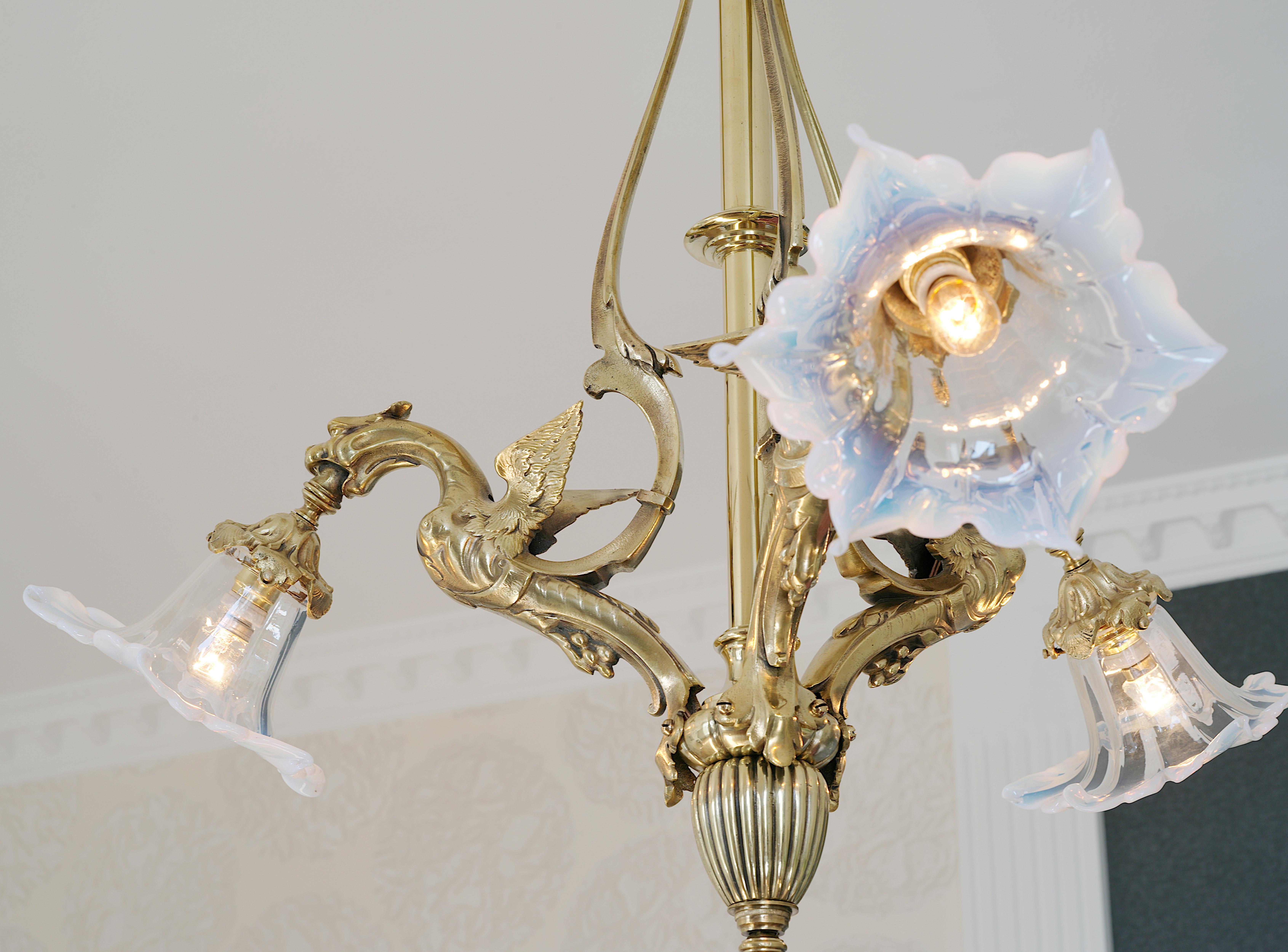Lustre à dragon en bronze de la fin du XIXe siècle, 1880-1890 en vente 4