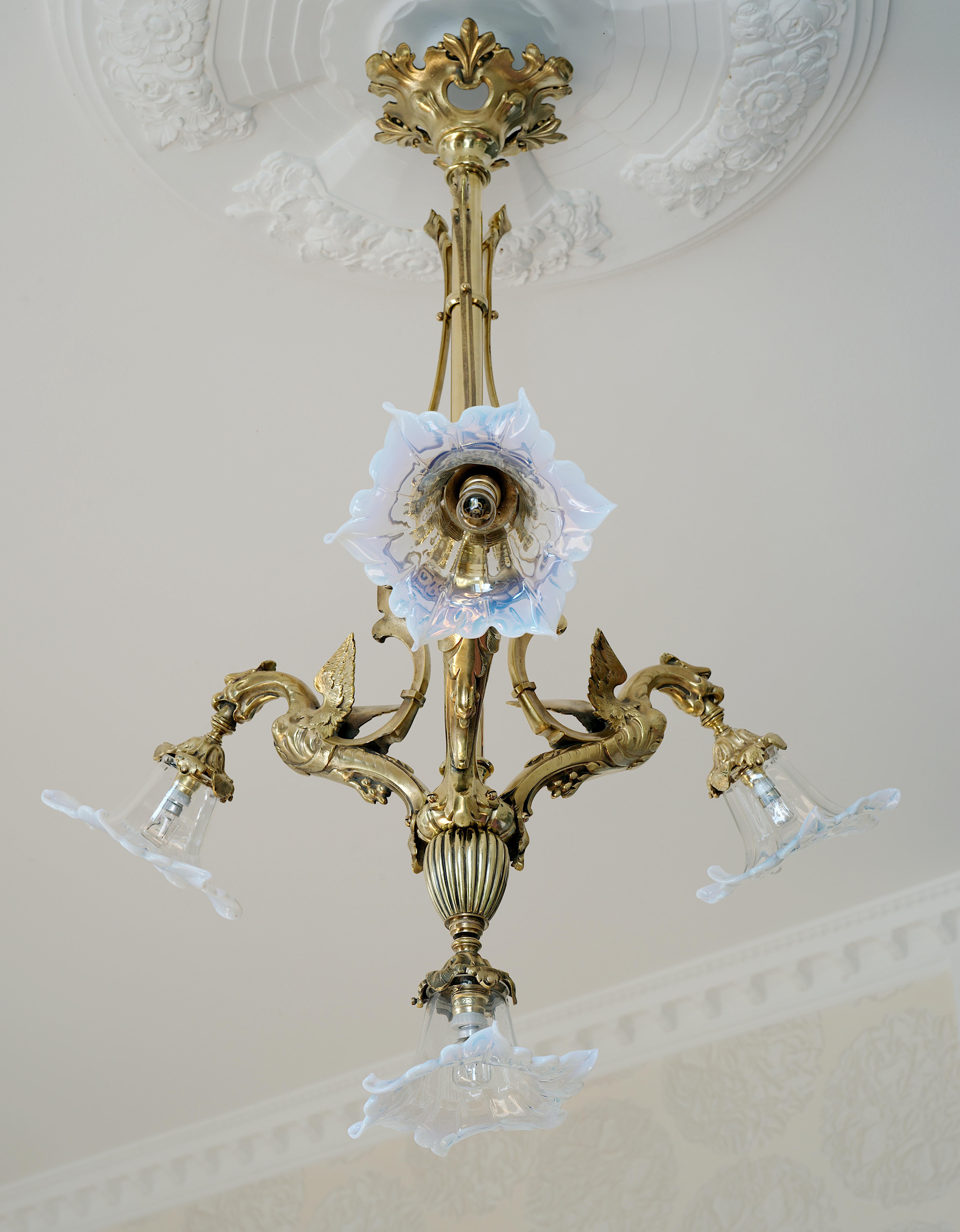 Lustre à dragon en bronze de la fin du XIXe siècle, 1880-1890 en vente 5