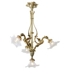 Antique French End 19th Century Bronze Dragon Chandelier, 1880-1890
