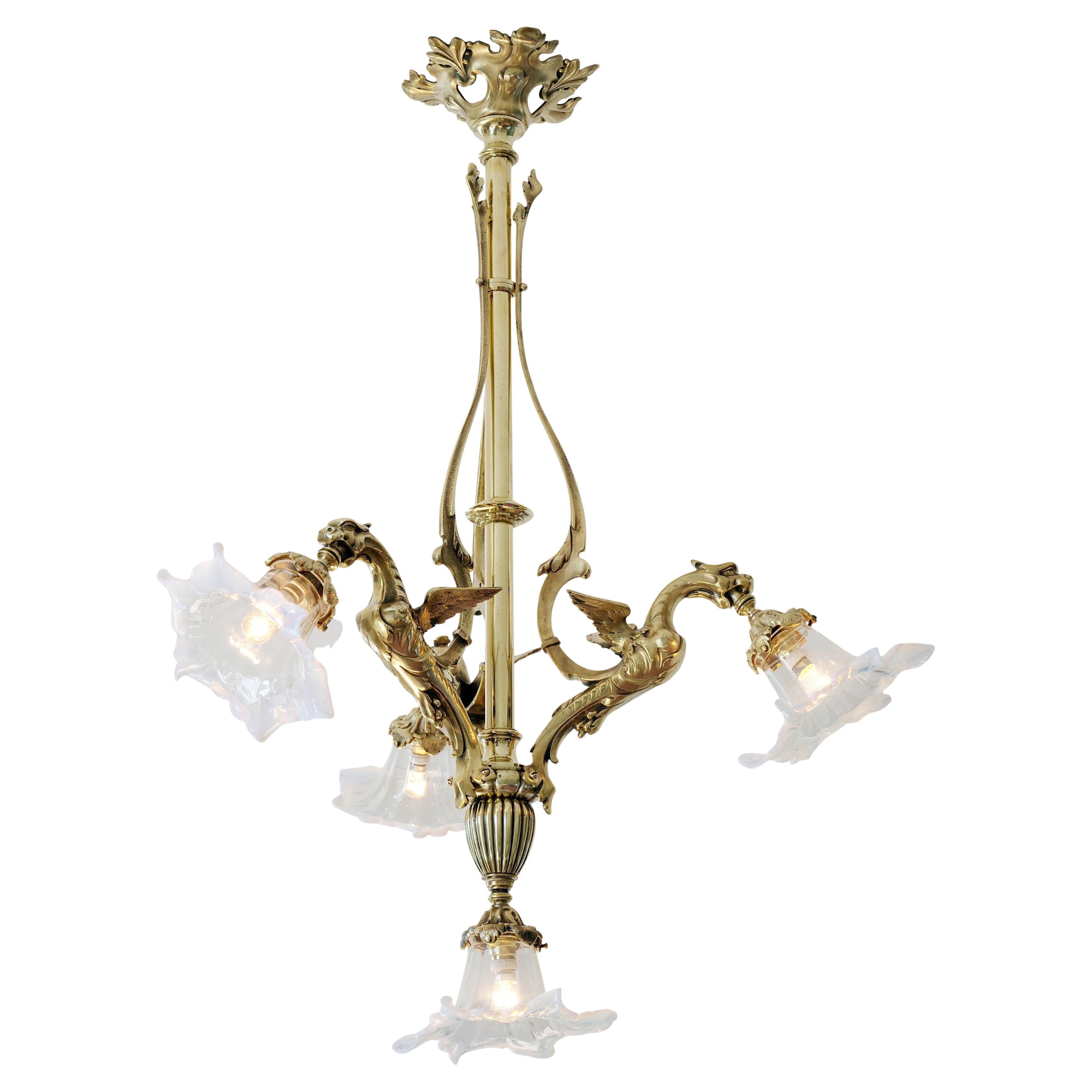 Lustre à dragon en bronze de la fin du XIXe siècle, 1880-1890 en vente
