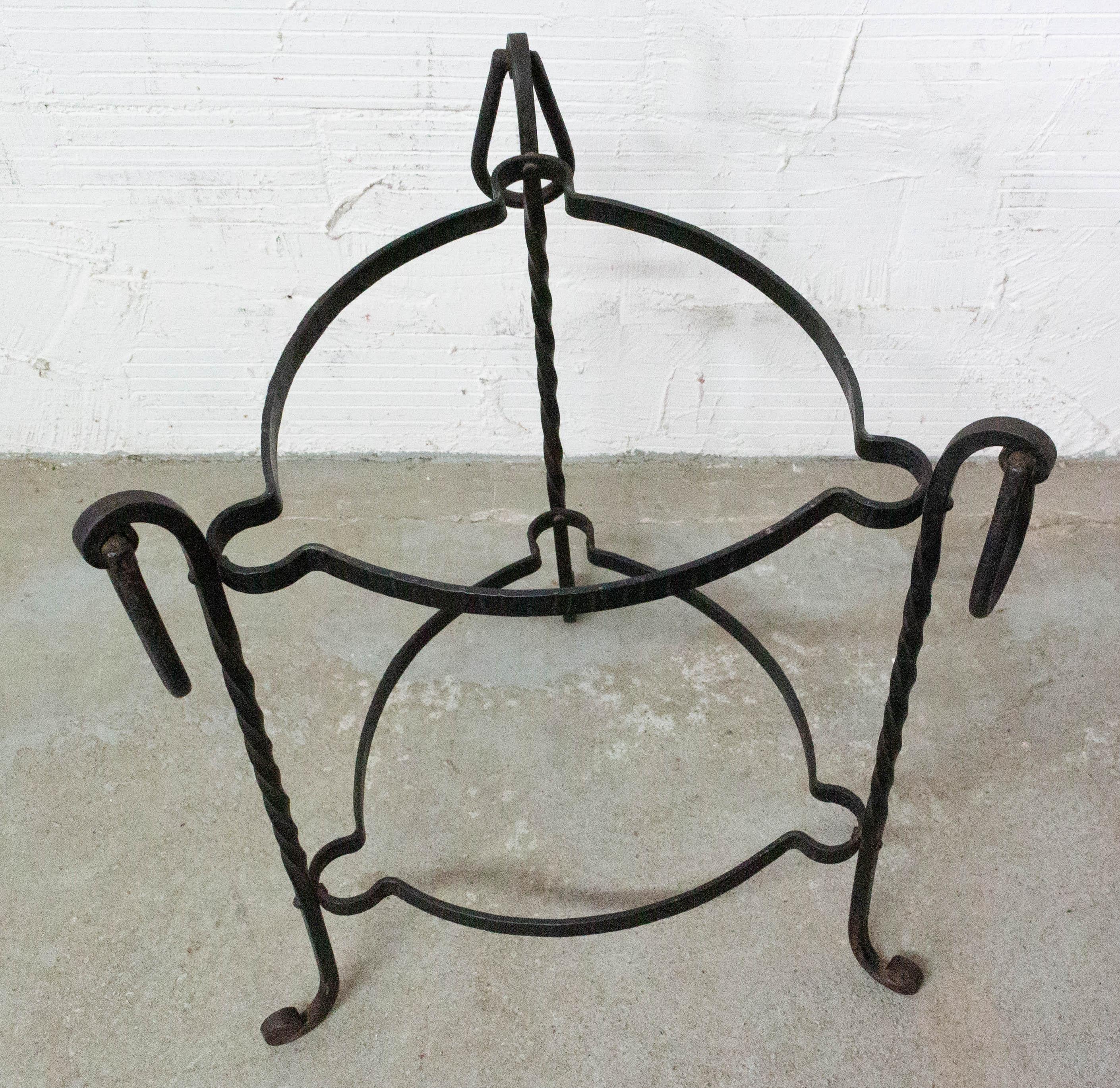 Mid-20th Century French End, Coffee or Side Table Two Removable Copper Trays Wought Iron, c. 1960 For Sale