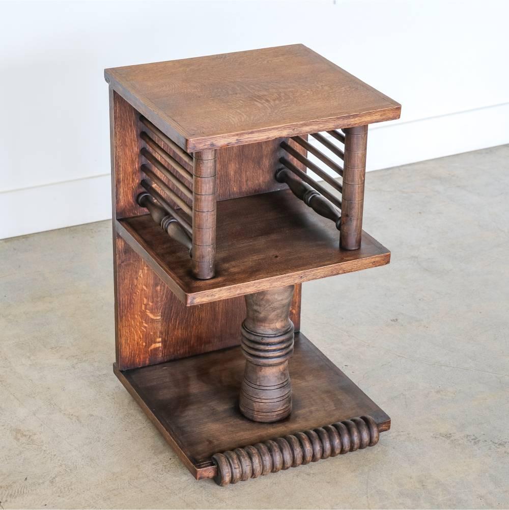 Oak French End Table by Charles Dudouyt  For Sale