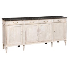 French Enfilade w/Fossilized Marble Top & Shallow Breakfront Design