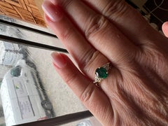 French Engagement Ring Emerald Diamonds Yellow Gold 18 Karat