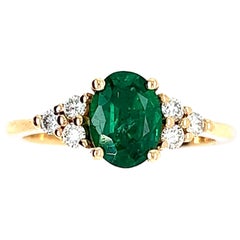 Anello di fidanzamento francese con diamanti smeraldo in oro giallo 18 carati