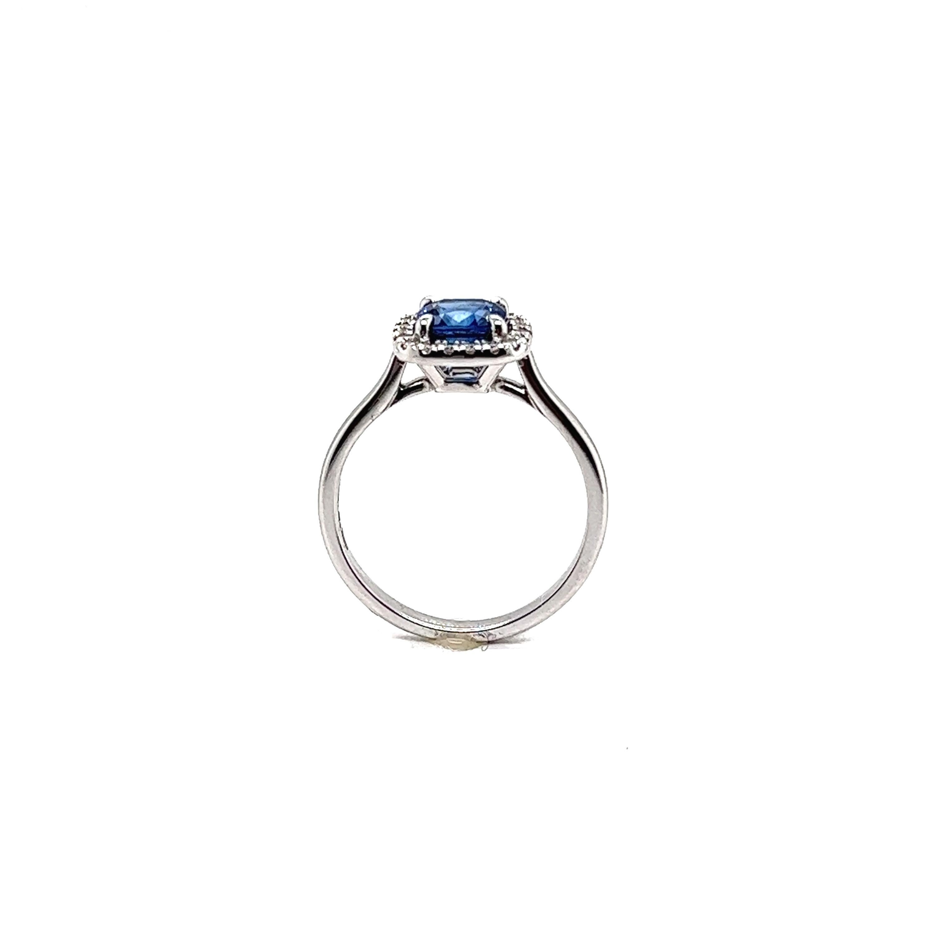 French Engagement Ring Sapphire Diamonds White Gold For Sale 4