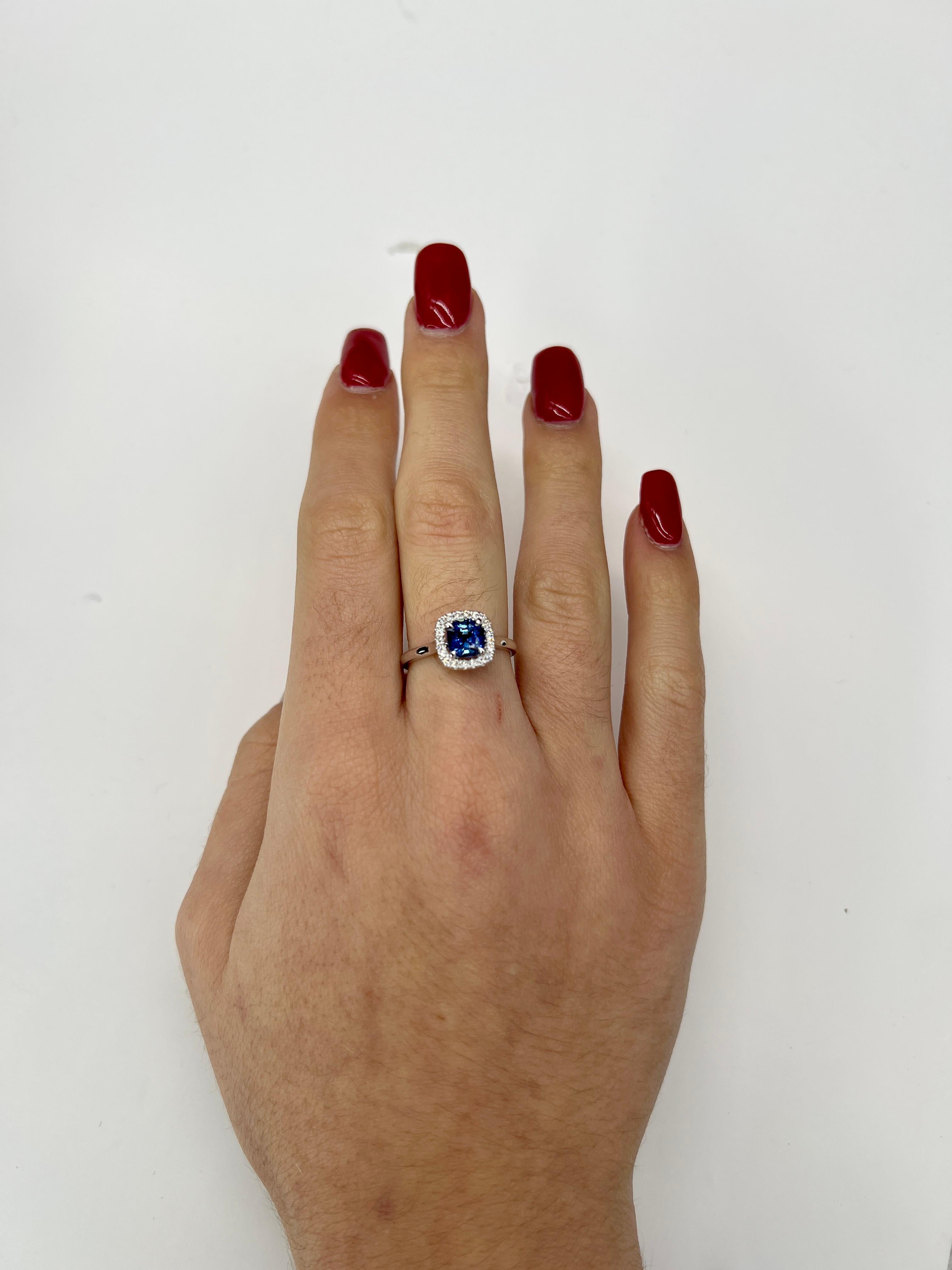 Square Cut French Engagement Ring Sapphire Diamonds White Gold For Sale