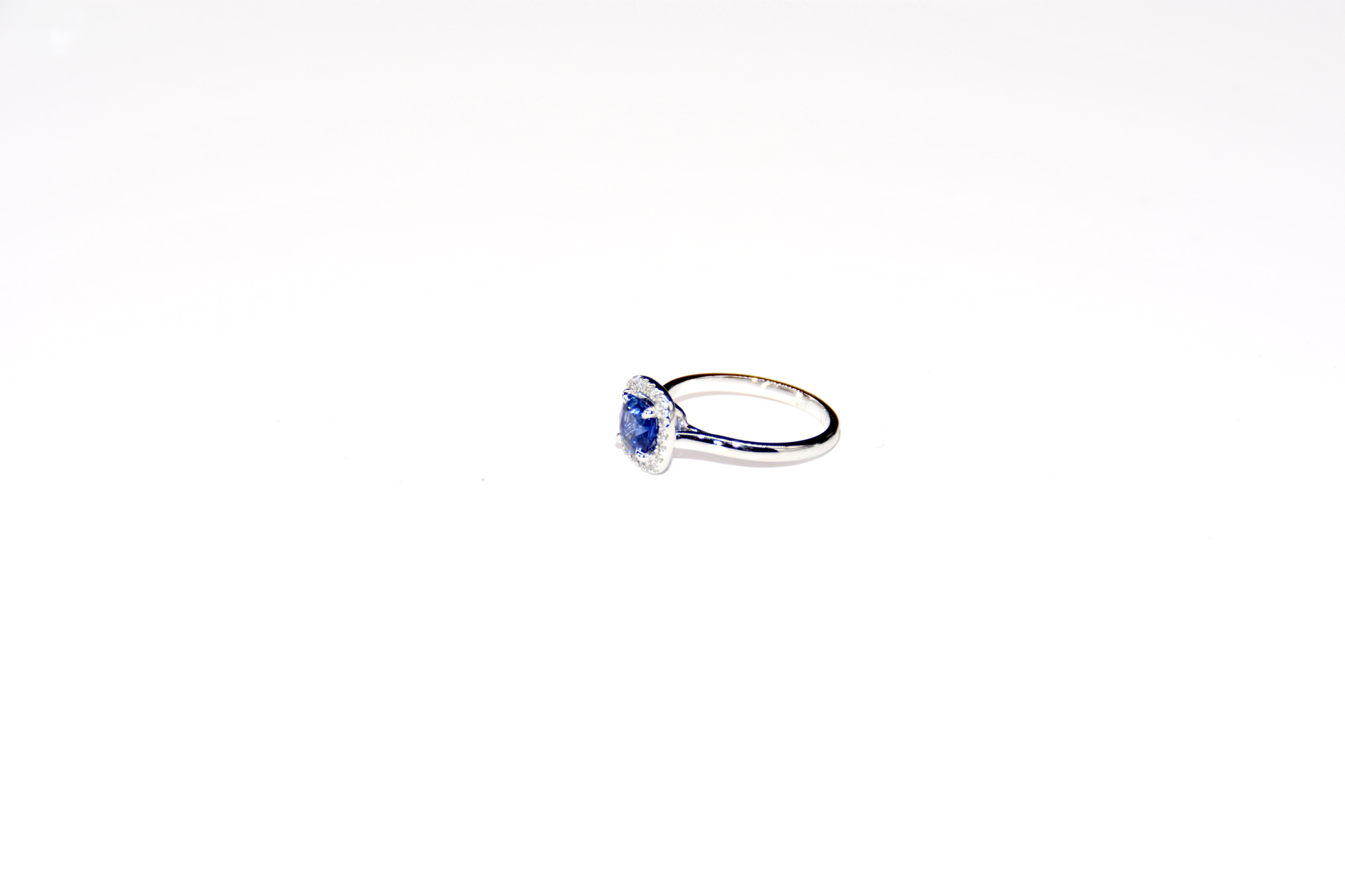 French Engagement Ring Sapphire Diamonds White Gold For Sale 2