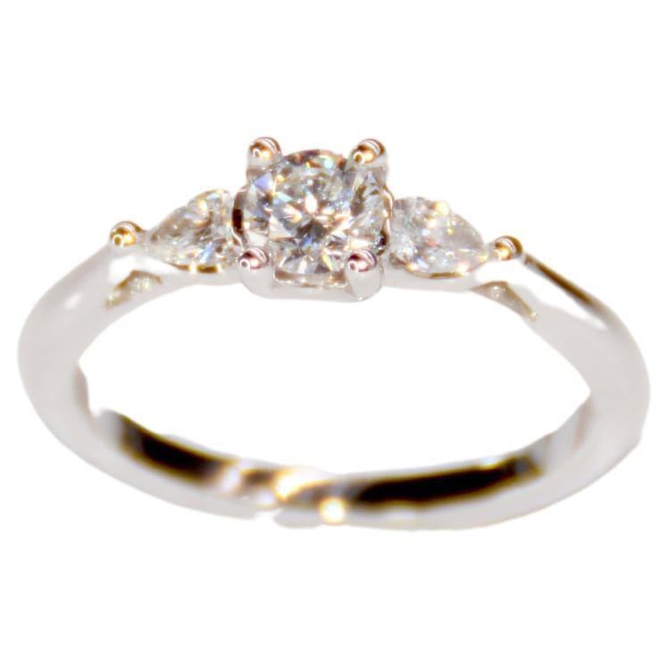 French Engagement Ring White Gold Set with Diamonds For Sale