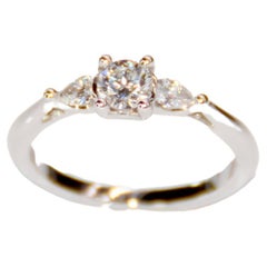 French Engagement Ring White Gold Set with Diamonds