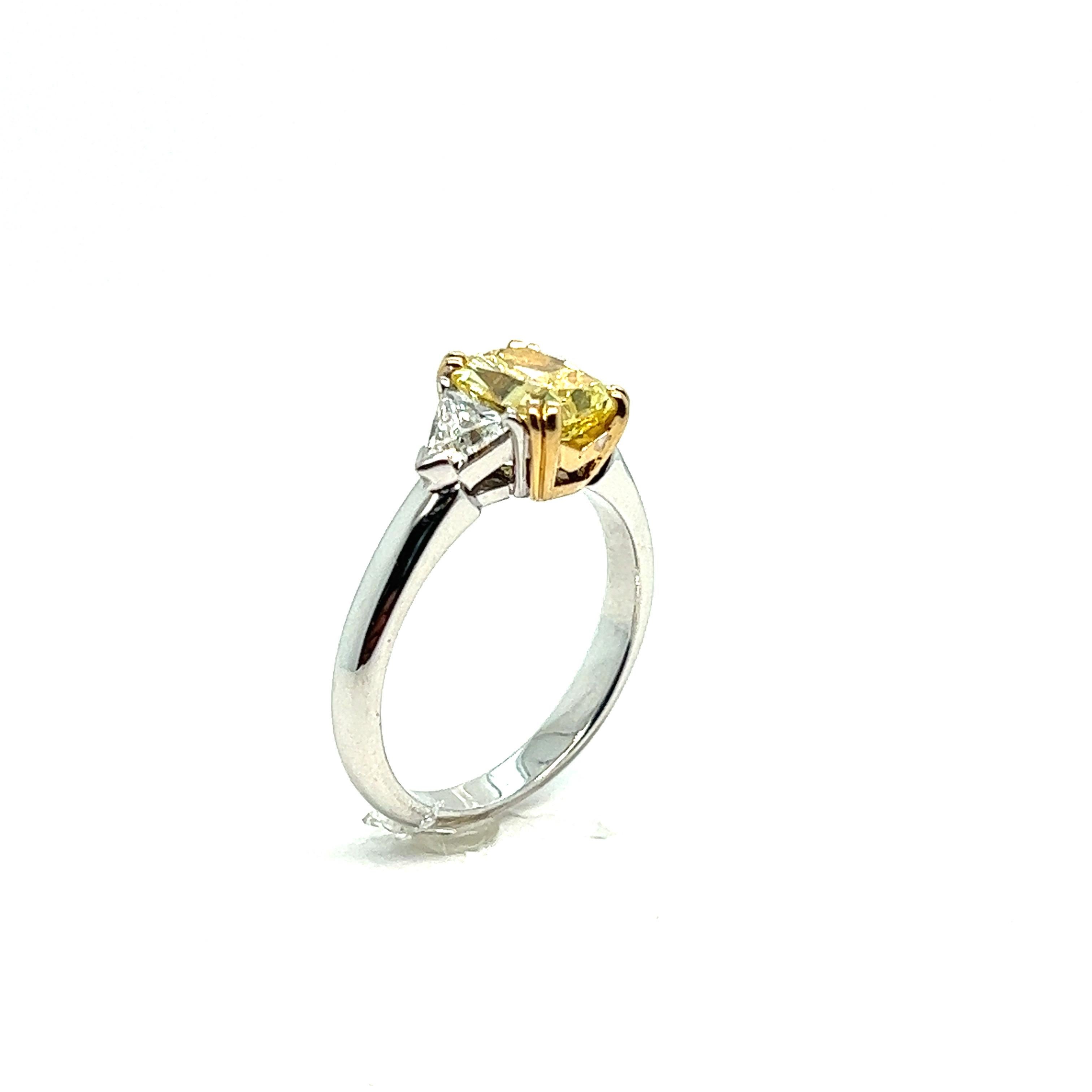 French Engagement Ring Yellow Diamond White Gold 18 Karat For Sale 5