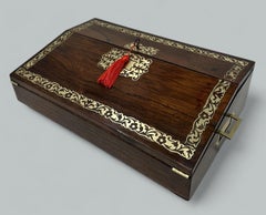 Antique French English Rosewood Brass Inlaid Boulle Writing Slope Box Desk 19thC