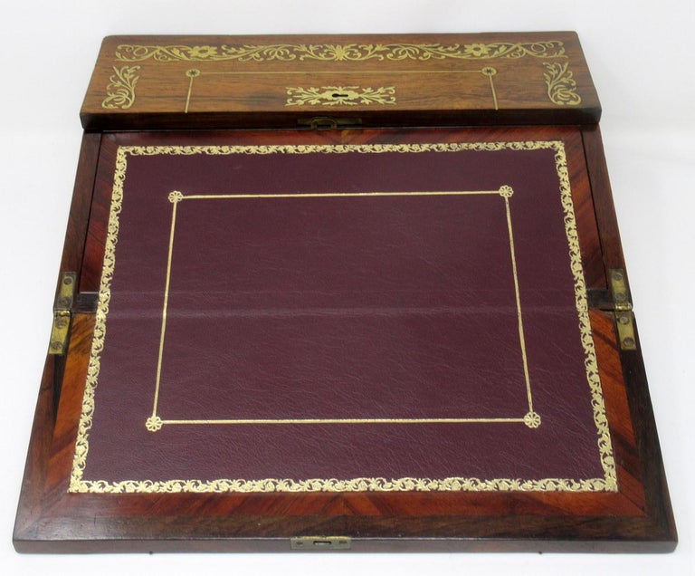 French English Rosewood Brass Inlaid Boulle Writing Slope Box Desk ...