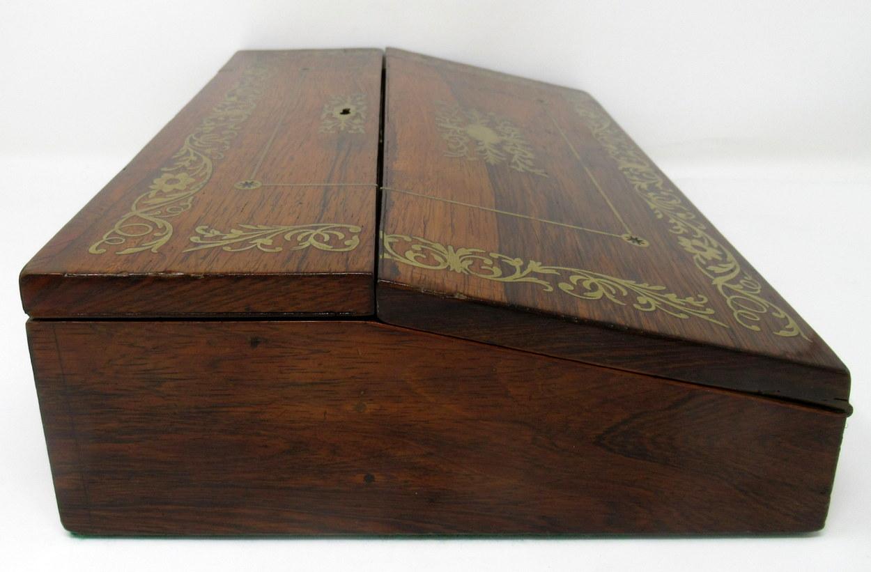 Regency French English Rosewood Brass Inlaid Boulle Writing Slope Box Desk, 19th Century