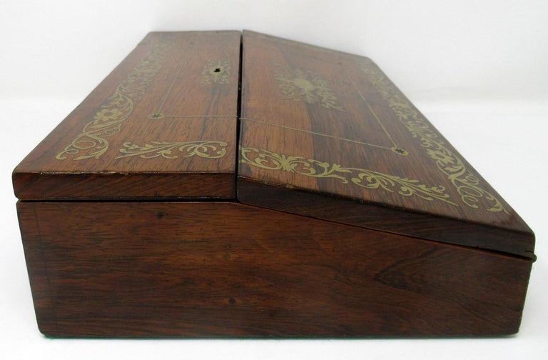 French English Rosewood Brass Inlaid Boulle Writing Slope Box Desk ...