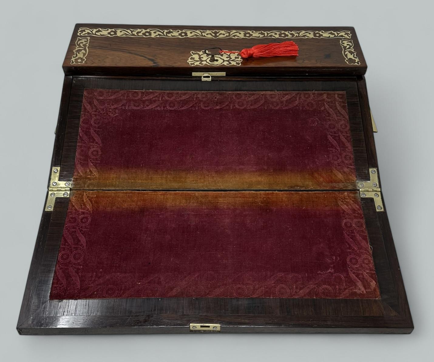 Anglais Antique French English Rosewood Brass Inlaid Boulle Writing Slope Box Desk 19thC en vente