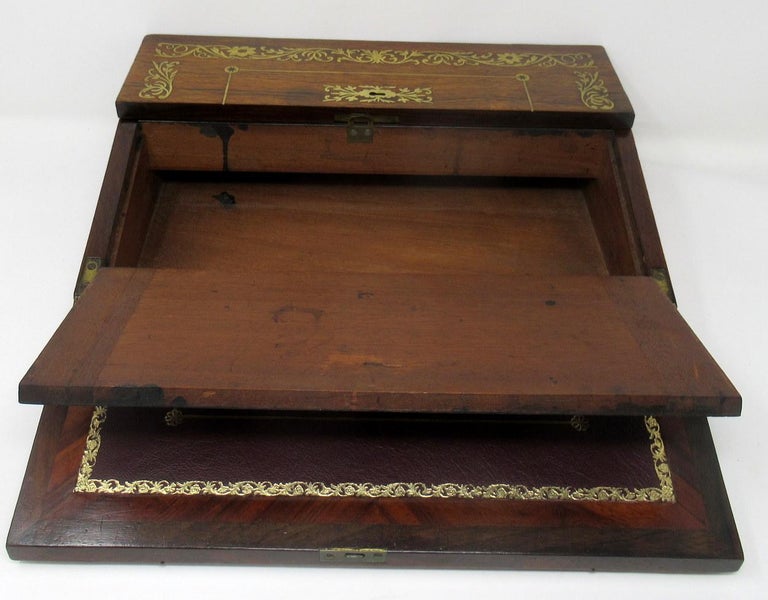 French English Rosewood Brass Inlaid Boulle Writing Slope Box Desk ...