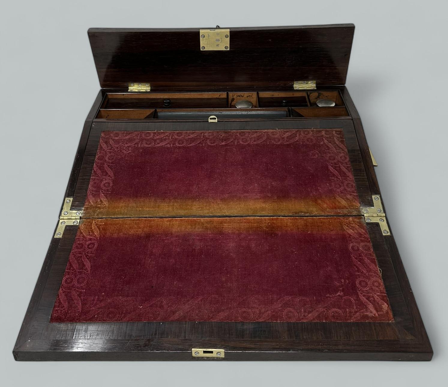 Poli Antique French English Rosewood Brass Inlaid Boulle Writing Slope Box Desk 19thC en vente