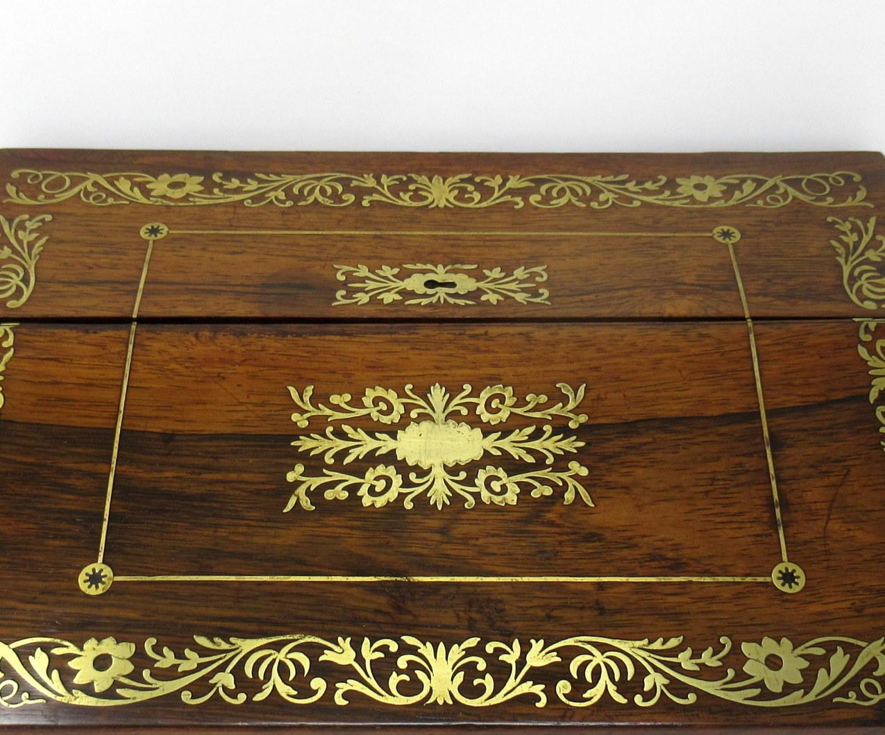 French English Rosewood Brass Inlaid Boulle Writing Slope Box Desk, 19th Century In Good Condition In Dublin, Ireland
