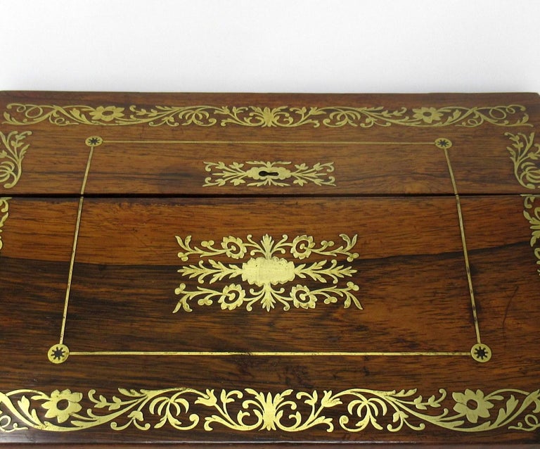 French English Rosewood Brass Inlaid Boulle Writing Slope Box Desk ...