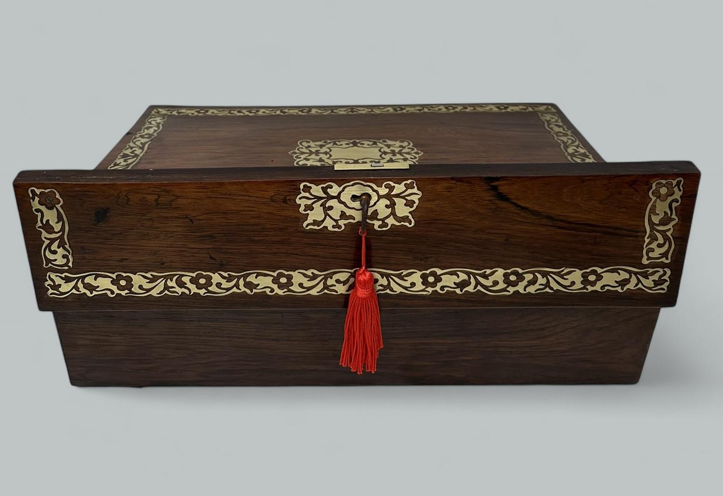 XIXe siècle Antique French English Rosewood Brass Inlaid Boulle Writing Slope Box Desk 19thC en vente